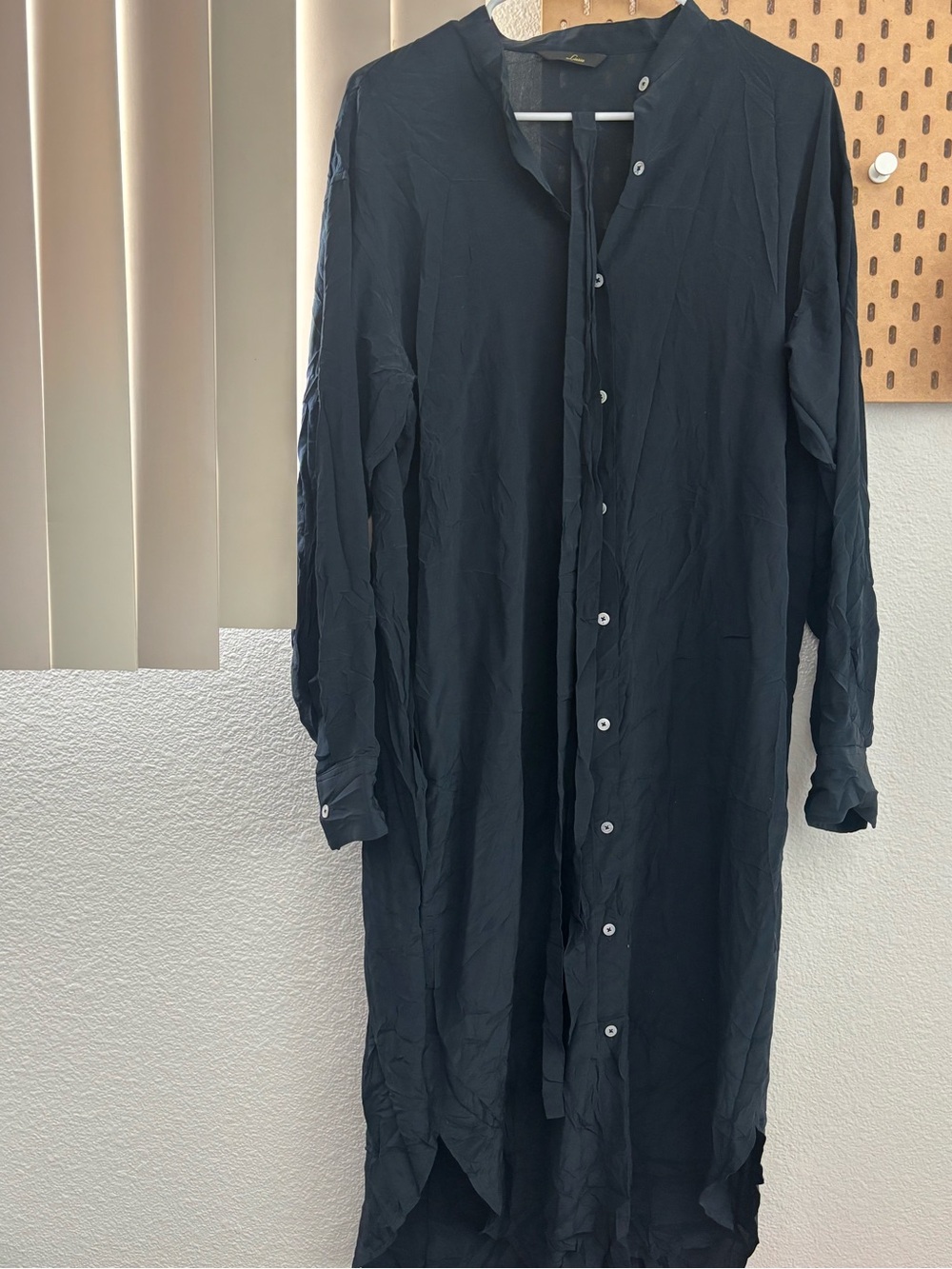 Mulberry Silk Lightweight Black Longline Shirt Dress Jacket - Women's